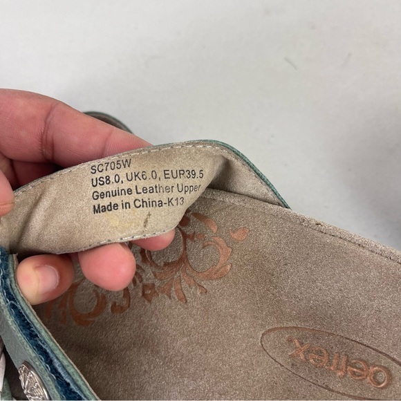 Aetrex Lena Sandals Teal Leather Slide Flip Flops Women's Size 8 Arch Support - Picture 8 of 8